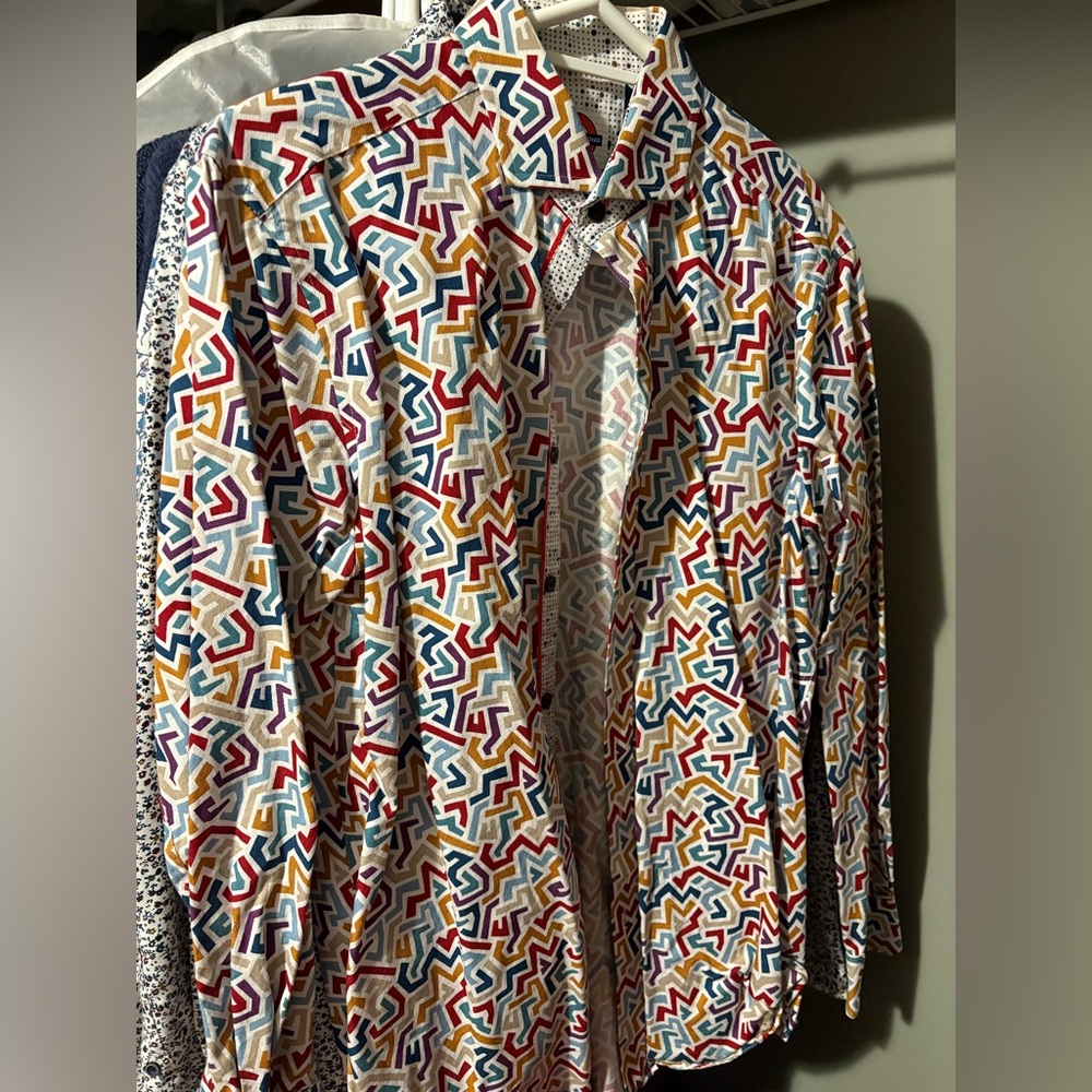 Men’s Colourful Geometric Patterned Dress Shirt, Size M